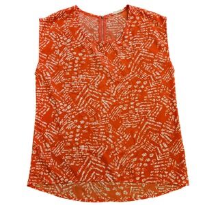 Paper Kite Orange White Abstract Print Sleeveless Blouse Back Zip Small